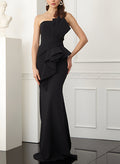 Sheath/Column Elastic Satin(Slight Stretch) Prom Dresses With Cascading Ruffles