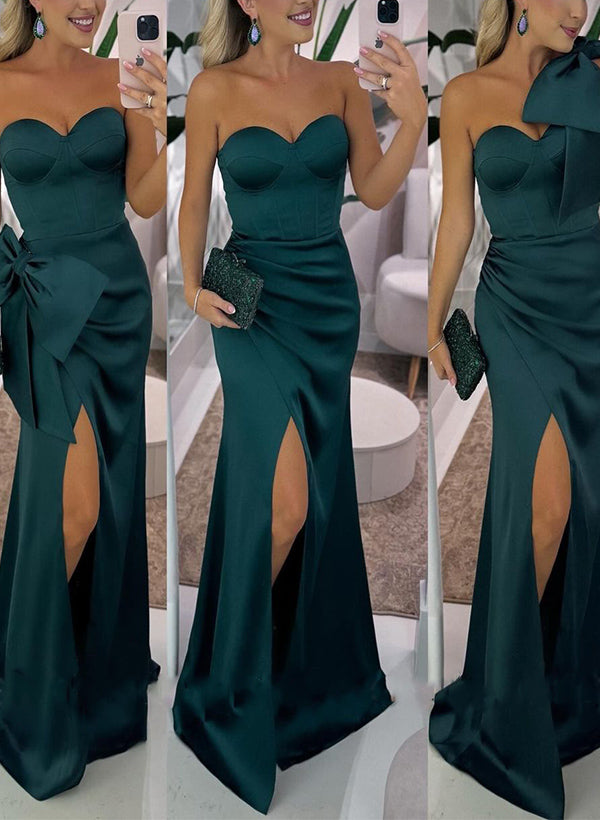 Sheath/Column Satin(Non-Stretch) Bridesmaid Dresses With Detachable Bow(s)