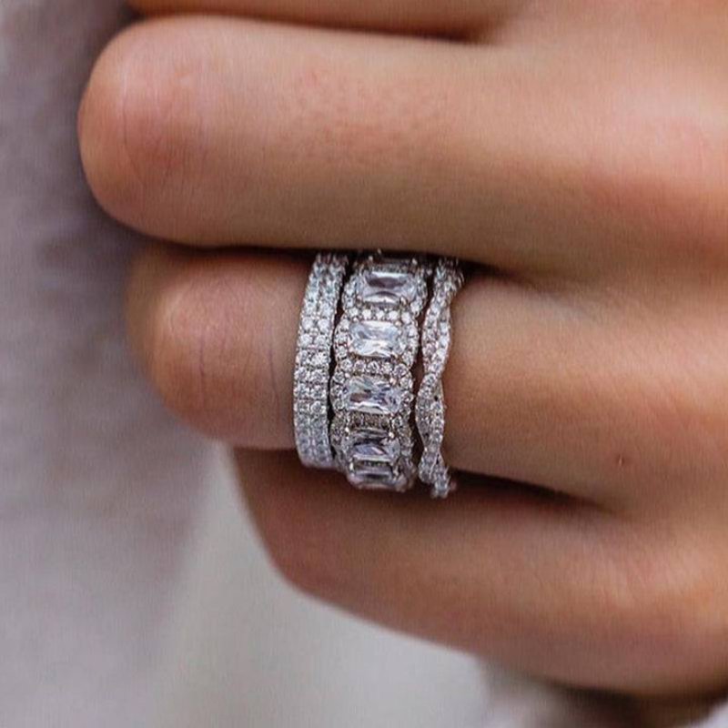 3PCS Cushion Cut Wedding Band Set Twisted Band In Sterling Silver