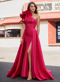 One-Shoulder Satin Mother Of The Bride Dresses With Flower(s)