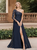 A-Line One-Shoulder Chiffon Mother Of The Bride Dresses With High Split