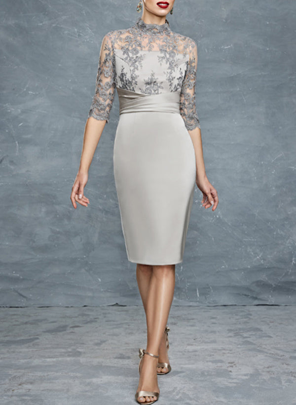 Sheath/Column Silk Like Satin Mother Of The Bride Dresses With Appliques Lace