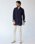 Navy Chessboard Henley Kurta Set By KYNAH, Luxury Indian Fashion & Bridal Wear
