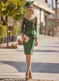 Sheath/Column V-Neck 3/4 Sleeves Knee-Length Lace/Satin Mother Of The Bride Dresses With Bow(s)