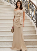 Classy Wrap Off Shoulder Mother Of The Bride Dresses With Ruffled Waist