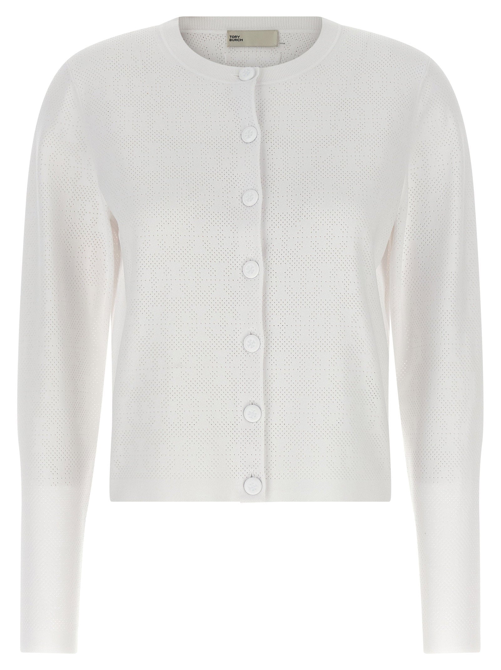 Tory Burch Pointelle Viscose Cardigan — White