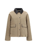 Brunello Cucinelli Leather-Collar Padded Down Jacket — Beige