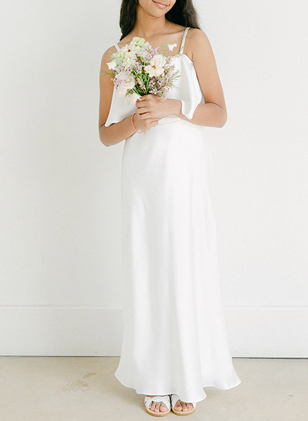 Sheath/Column Square Neckline Ankle-Length Stretch Satin Junior Bridesmaid Dresses