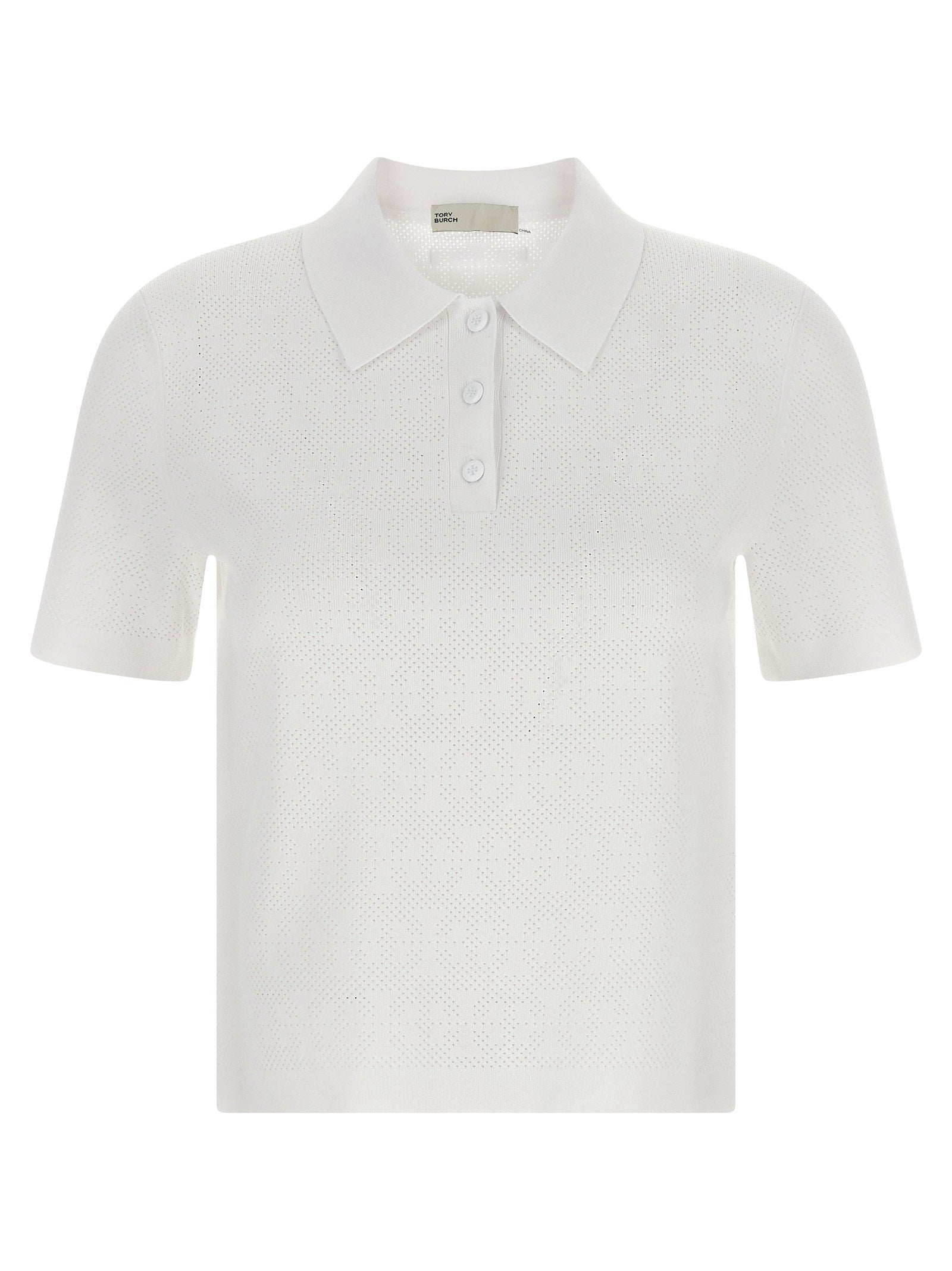 Tory Burch Pointelle Viscose Polo Shirt — White