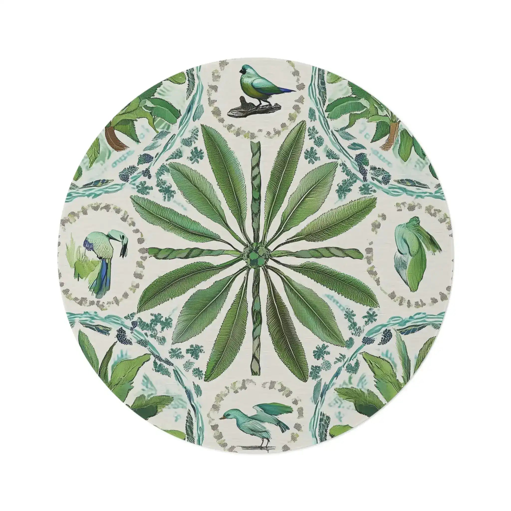 Tropical Green Aviary Round Rug