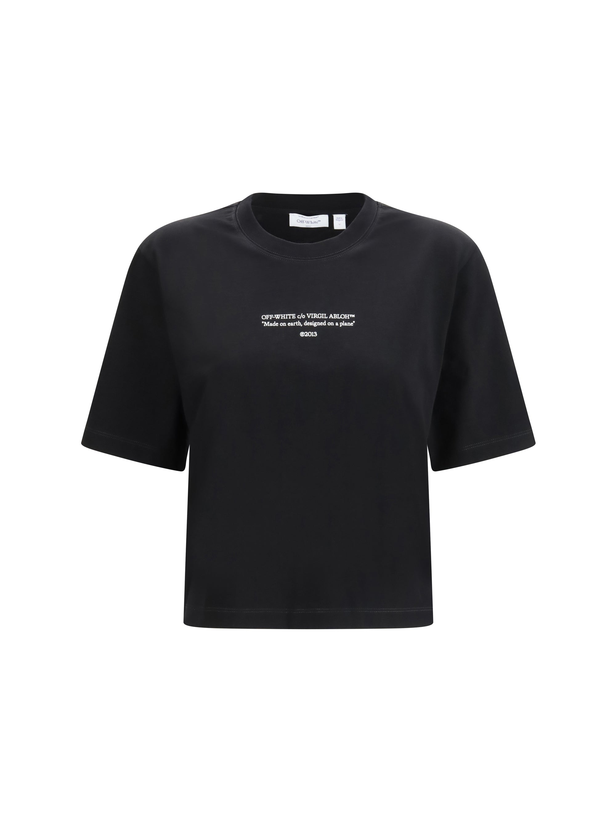 Off-White Text-Print Cotton T-Shirt — Black