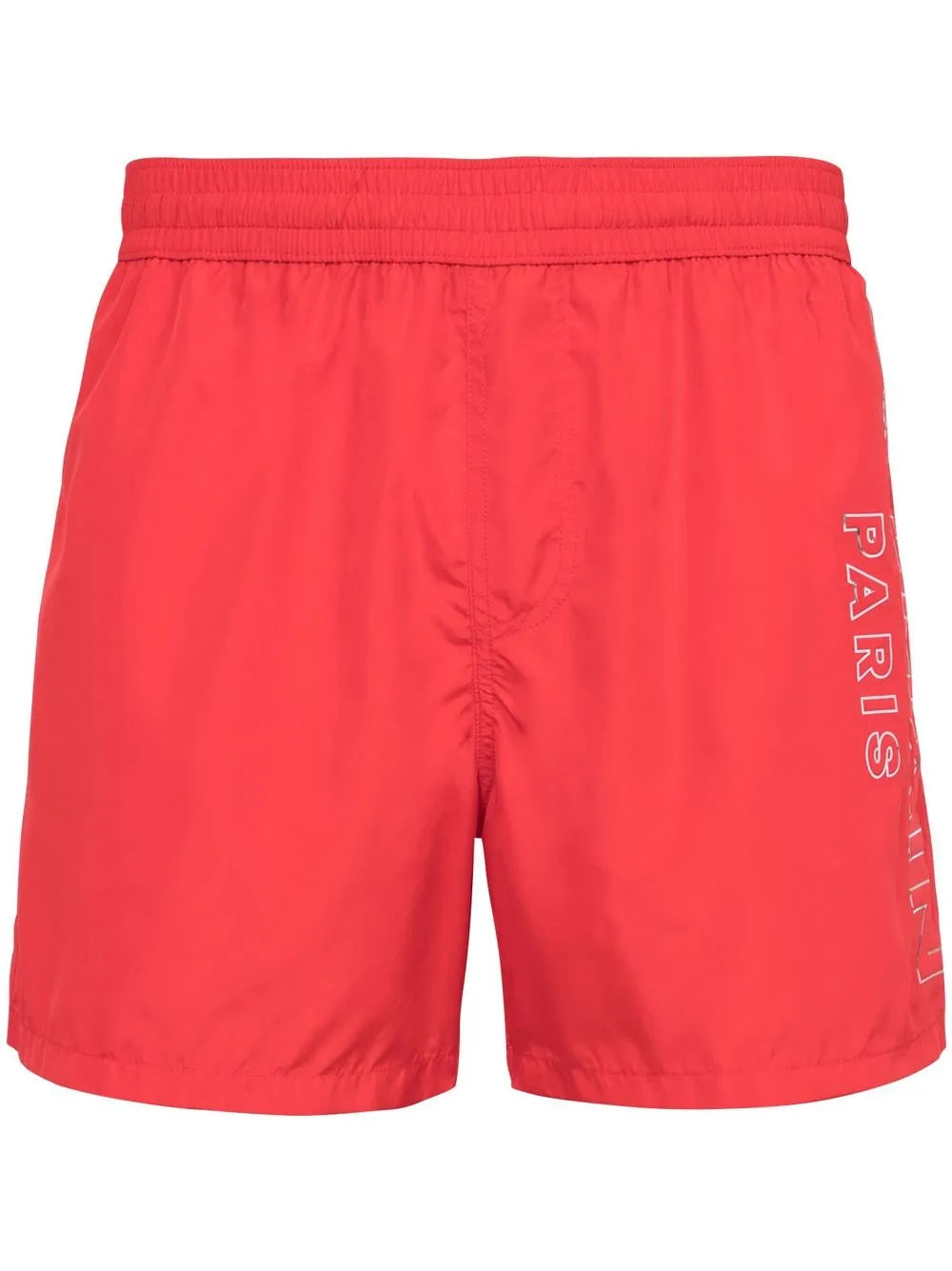 Balmain Metallic-Logo Swim Shorts — Red