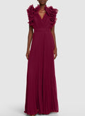 A-Line V-Neck Sleeveless Floor-Length Chiffon Evening Dresses With Ruffle