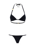 Dolce & Gabbana Triangle With Gold Plaque Bikini — Black
