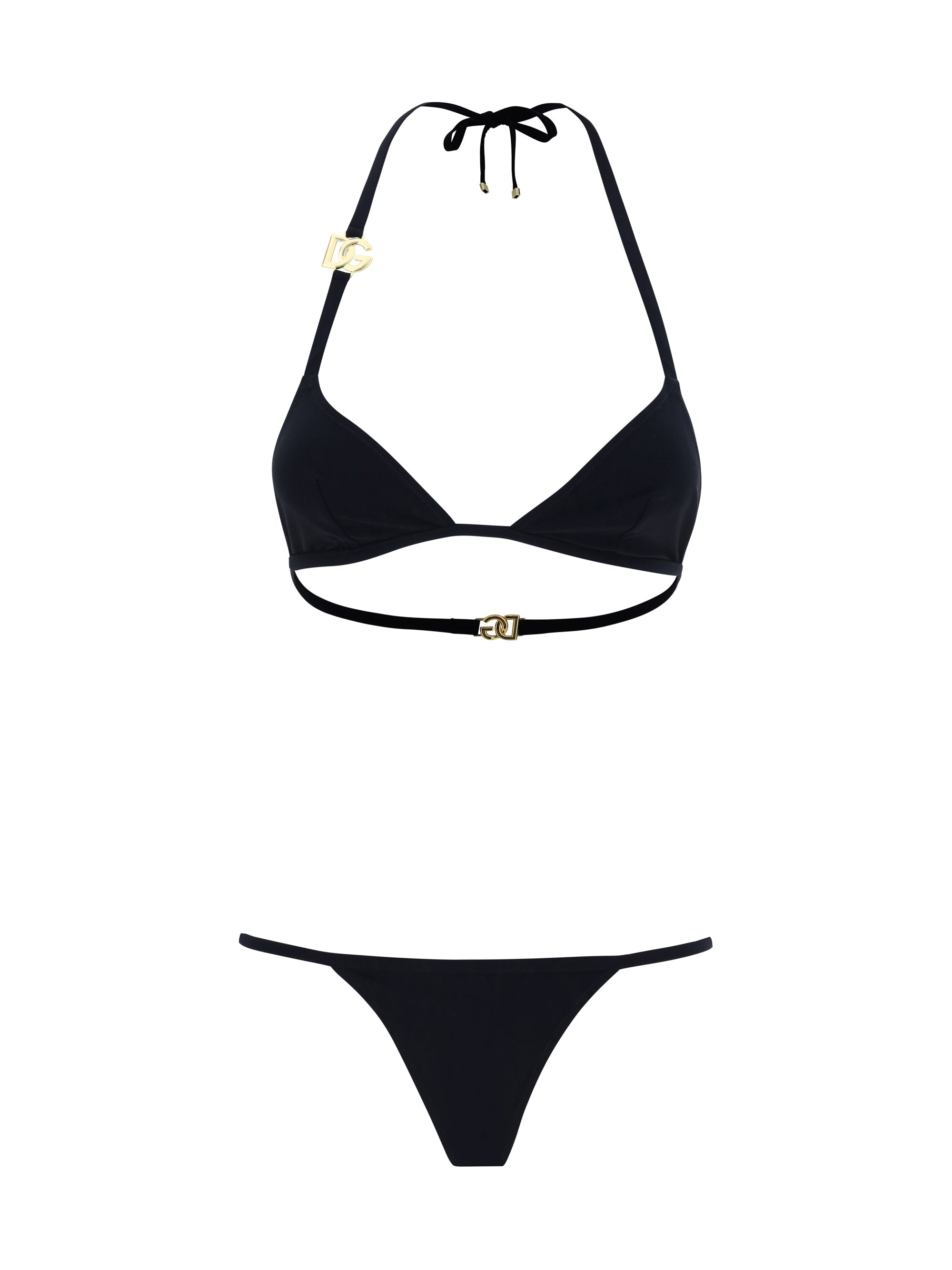 Dolce & Gabbana Triangle With Gold Plaque Bikini — Black