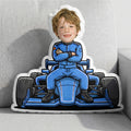 Cojín Personalizado Cartoon Racing Cara Divertida con Foto en Forma Humana Decoración del Hogar Cumpleaños Car Race Regalo para Niños Amantes de las Carreras