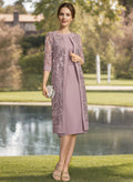 Sheath/Column Scoop Neck Short Sleeves Tea-Length Chiffon Mother Of The Bride Dresses