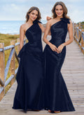 Trumpet/Mermaid One-Shoulder Floor-Length Charmeuse Evening Dresses With Bow(s)