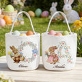 Conejito de Pascua personalizado Huevos de Pascua Floral Inicial Cesta de Pascua de lona de gran capacidad con nombre Día de Pascua Regalo para niños Niñas