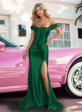 Flattering Off-The-Shoulder Corset Bodice Acetate Satin Prom Dresses