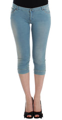 Women's Blue Capri Pants Cropped Jeans Cotton
