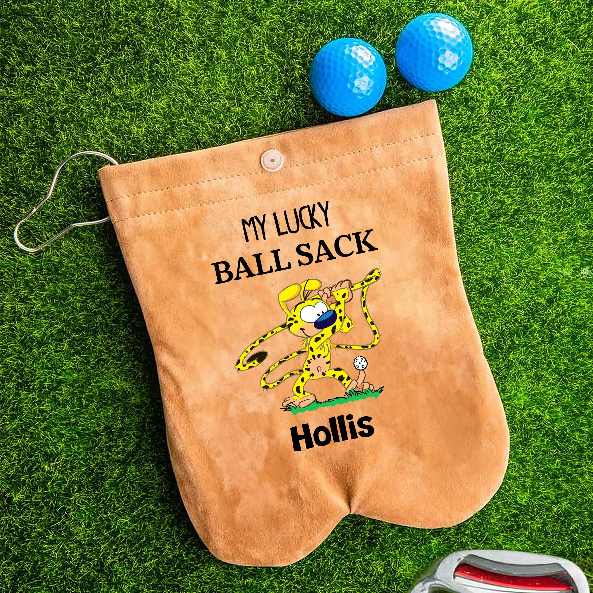 Bolsa de Pelotas de Golf Marsupilami Cola Larga Personalizada con 2 Pelotas de Golf Accesorios de Golf Regalo de Cumpleaños para Jugadores de Golf | Callie × Marsupilami