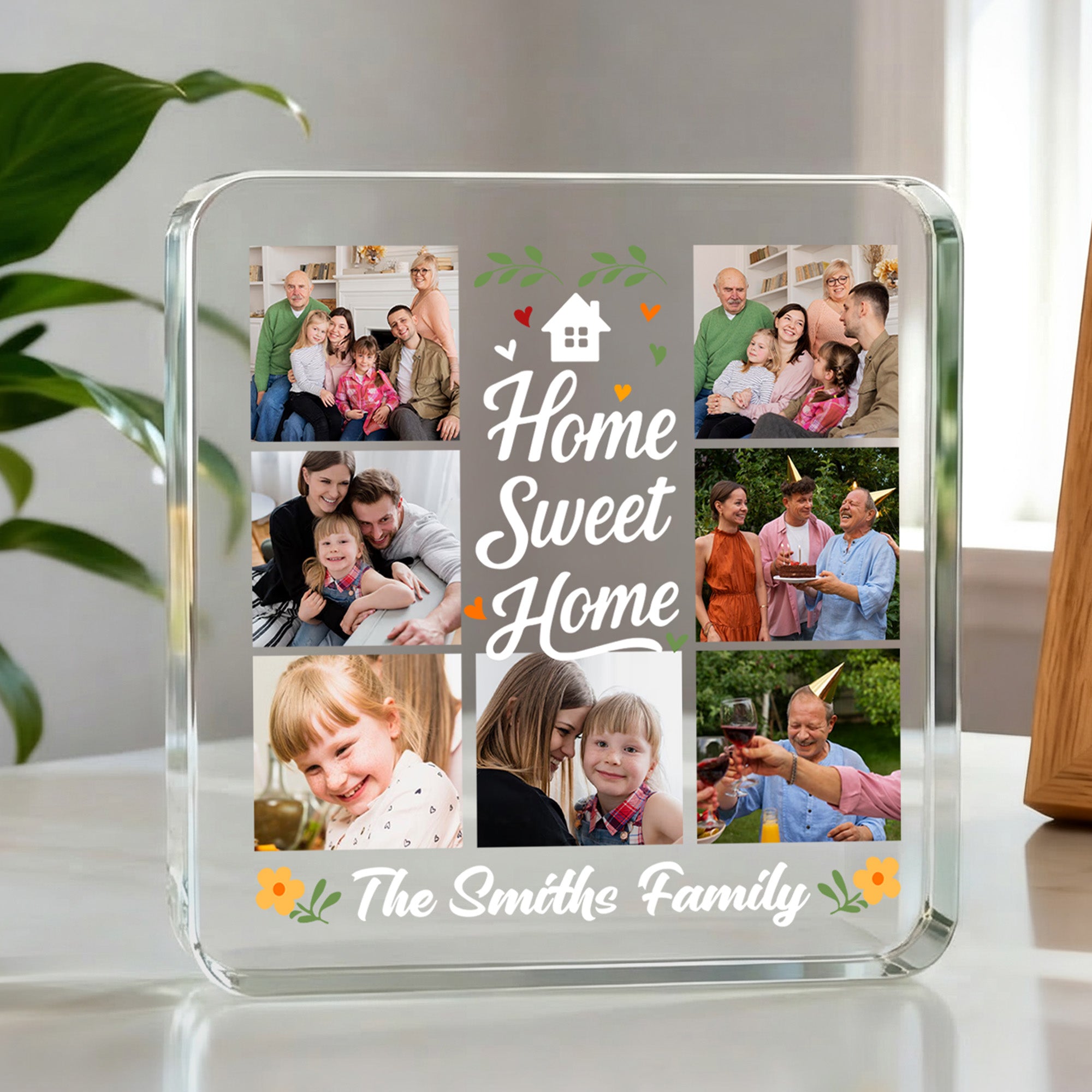 Personalizado Hogar Dulce Hogar Siete cuadrícula Fotos Cuadrado Acrílico Escritorio Decoración Cumpleaños Aniversario Navidad Regalo para la familia