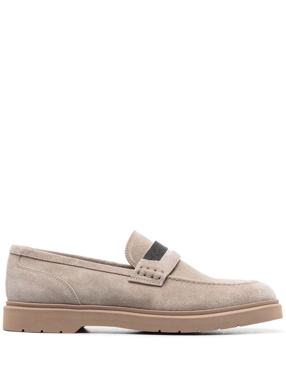 Brunello Cucinelli Bead-Detail Suede Loafer — grey