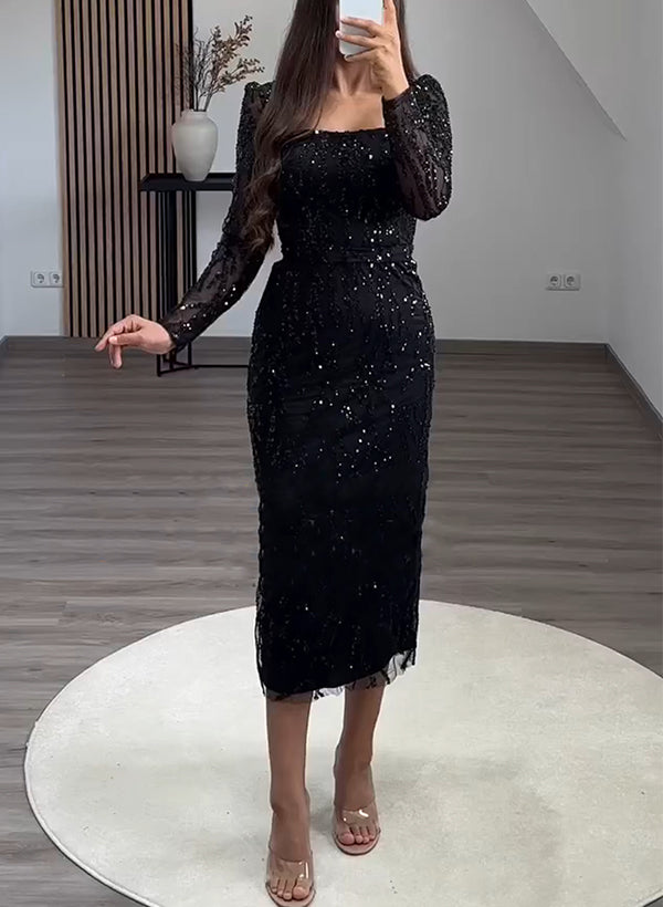Sheath/Column Square Neckline Lace Evening Dresses With Sequins