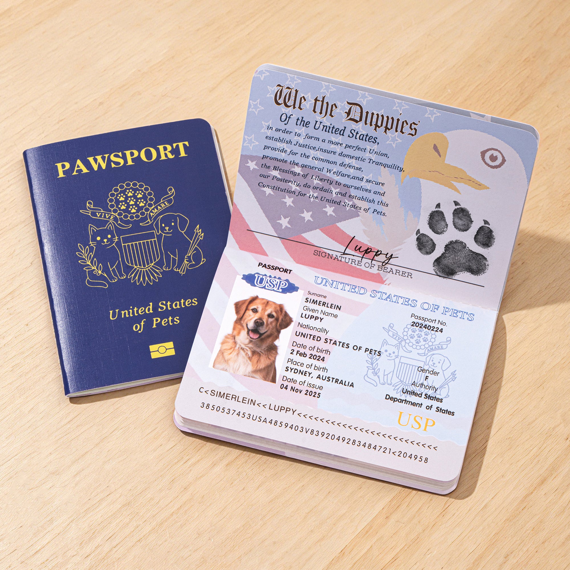 Álbum de fotos personalizado inspirado en el pasaporte de EE.UU. con foto y nombre de mascota Recuerdo de viaje Regalo de cumpleaños y adopción para dueños de mascotas