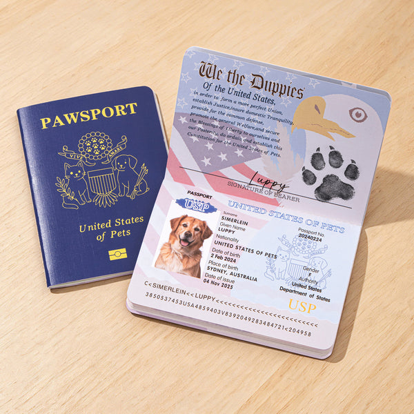 Álbum de fotos personalizado inspirado en el pasaporte de EE.UU. con foto y nombre de mascota Recuerdo de viaje Regalo de cumpleaños y adopción para dueños de mascotas