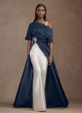 Unique Two Tone Asymmetrical Overskirt Crepe Satin Mother Of The Bride Dresses With Rhinestone
