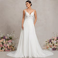 Bridal Wedding Dress Ivory Spaghetti Straps Long V-Neck A-line