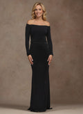 Modest Off-The-Shoulder Long Sleeves Jersey(High-Stretch) Mother Of The Bride Dresses