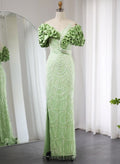Dreamy Sparkly Beading Off-The-Shoulder Crepe Satin Evening Dresses With Ruffle