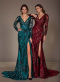Trumpet/Mermaid V-Neck Long Sleeves Lace Mother Of The Bride Dresses With Split Front