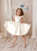 A-Line Scoop Neck Sleeveless Satin Flower Girl Dresses With Bow(s)/Beading