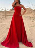 Classy Strapless Satin Evening Dresses With Overskirt