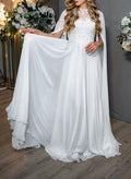 Sweet & Flow A-Line Illusion Lace Scoop Neck Chiffon Wedding Dresses