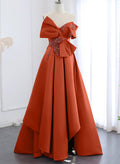 Unique A-Line Off-The-Shoulder Split Front Satin Evening Dresses With Bow(s)/Beading