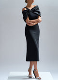 Flattering Asymmetrical Tea-Length Matte Satin Evening Dresses With Bow(s)