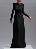 Sheath/Column Scoop Neck Long Sleeves Floor-Length Italian Satin Evening Dresses With Sequins