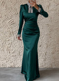 Flattering Halter Puffy Long Sleeves Evening Dresses With Rhinestone