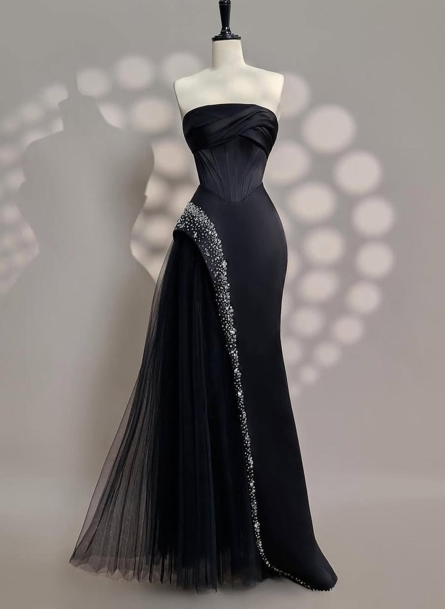 Luxury Straight Across Neckline Corset Matte Satin/Tulle Evening Dresses With Sequins