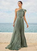 A-Line One-Shoulder Sleeveless Chiffon Bridesmaid Dresses With Pleated