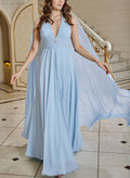 Exquisite A-Line Halter Sleeveless Floor-Length Chiffon Evening Dresses