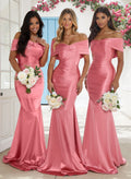 Classic Trumpet Bow Shaped Off-The-Shoulder Jersey Bridesmaid Dresses