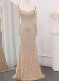 Sparkly Off-The-Shoulder Long Sleeves Lace Evening Dresses