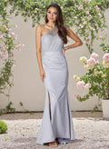 Elegant Trumpet One-Shoulder Sleeveless Crepe Satin Bridesmaid Dresses