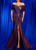 Trumpet/Mermaid Off-The-Shoulder Matte Satin Prom Dresses With High Split
